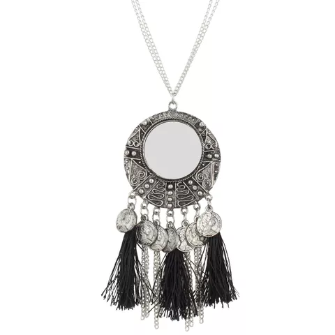 Aradhya Designer high quality oxidized german silver coin black tassel necklace for women and girls