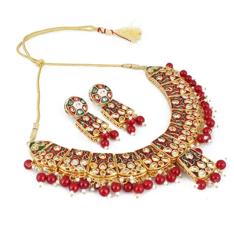 Aradhya Designer high quality maroon stone kundan necklace with earrings for women and girls