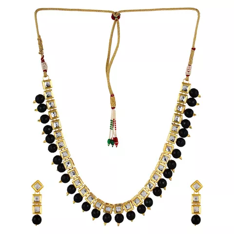 Aradhya Traditional designer black onyx kundan necklace with earrings for women and girls