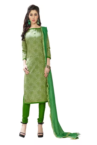 Minu Suits  Leaf Green Cotton Salwar Suits Sets  Dress Material