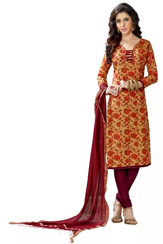 Minu Suits  Beige Cotton Salwar Suits Sets  Dress Material