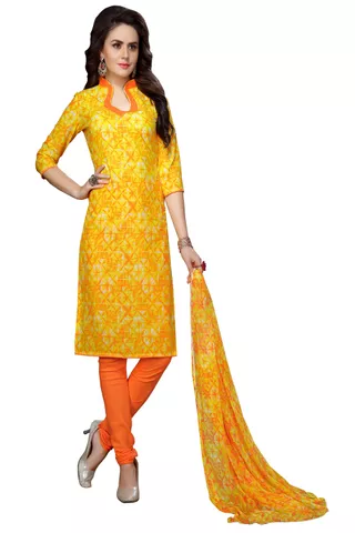 Minu Suits  Light Yellow Cotton Salwar Suits Sets  Dress Material
