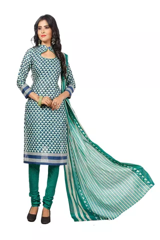 Minu Suits  Cyan Cotton Salwar Suits Sets  Dress Material
