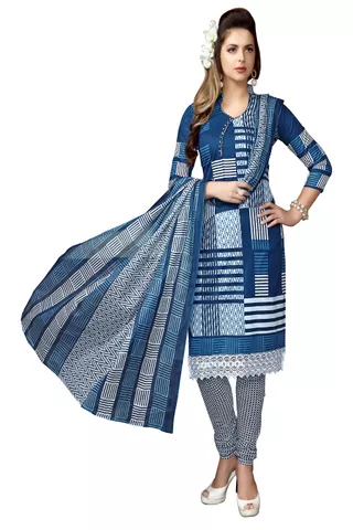 Minu Suits  Slate Blue Cotton Salwar Suits Sets  Dress Material