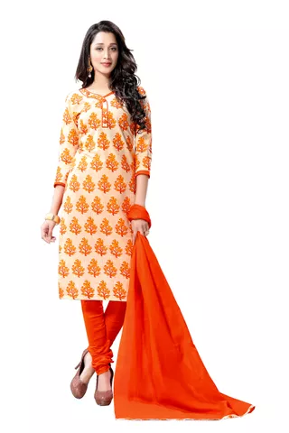 Minu Suits  Orange Cotton Salwar Suits Sets  Dress Material