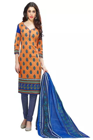 Minu Suits  Peach Cotton Salwar Suits Sets  Dress Material