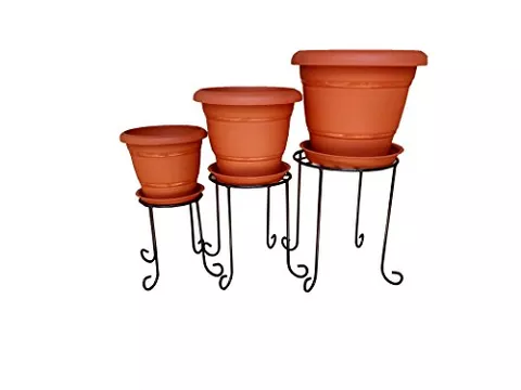 METAL STAND WITH POT & TRAY (SET OF 3 ) - Minerva Naturals