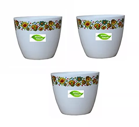 Emarald pot 5'' Printed table top planters (White color) PACK OF 3 - Minerva Naturals