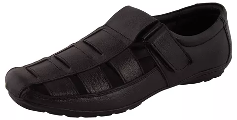 RIGAU Men's Black Colored Geniune Leather Outdoor Sandals for All Occassions