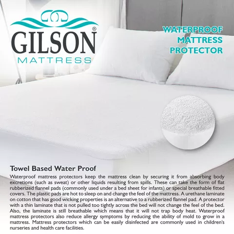 Gilson Towel Material Water Proof Mattress Protector - White