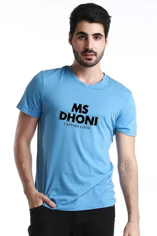 DOUBLE F ROUND NECK BLUE COLOR MS DHONI PRINTED T-SHIRTS