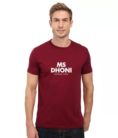 DOUBLE F ROUND NECK MAROON COLOR MS DHONI PRINTED T-SHIRTS