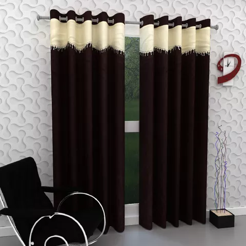New panipat textile zone Polyester Door Curtain 213.36 cm (7 ft) Pack of 2 (Plain Brown)