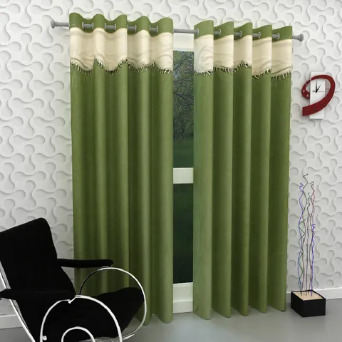 New panipat textile zone Polyester Window Curtain 152.4 cm (5 ft) Pack of 2 (Plain Light Green)