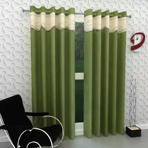 New panipat textile zone Polyester Long Door Curtain 274.32 cm (9 ft) Pack of 2 (Plain Green)