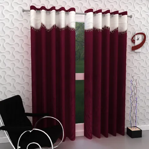 New panipat textile zone Polyester Window Curtain 152.4 cm (5 ft) Pack of 2 (Plain Dark Maroon)