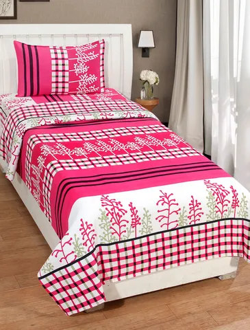Supreme Home Collective 144 TC Microfiber Floral Single Bedsheet  (1 Single Bedsheet , 1 Pillow Cover, Pink)