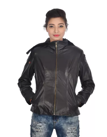 Supreme Genuine Leather Jacket(Black) For Women