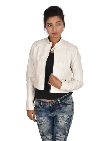 Supreme Genuine Leather Jacket(White) For Women