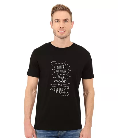 DOUBLE F ROUND NECK BLACK COLOR MAKE ME HAPPY PRINTED T-SHIRTS