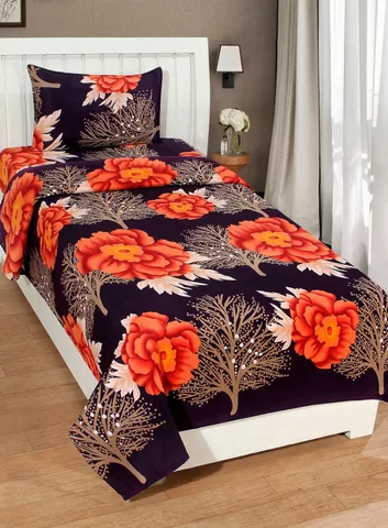 Supreme Home Collective 144 TC Microfiber Floral Single Bedsheet  (1 Single Bedsheet , 1 Pillow Cover, Orange)