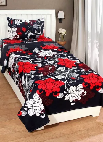 Supreme Home Collective 144 TC Microfiber Floral Single Bedsheet  (1 Single Bedsheet , 1 Pillow Cover, Black)