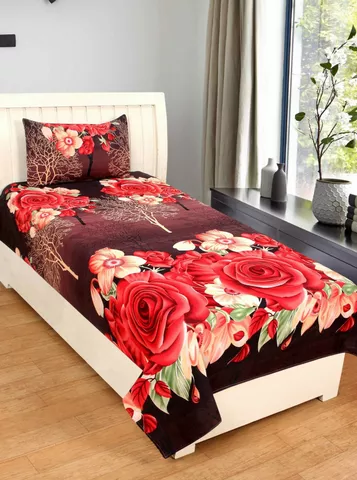 Supreme Home Collective 144 TC Microfiber Floral Single Bedsheet  (1 Single Bedsheet , 1 Pillow Cover, Red)
