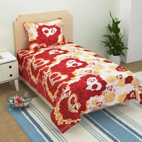Supreme Home Collective 144 TC Microfiber Floral Single Bedsheet  (1 Single Bedsheet , 1 Pillow Cover, Red)