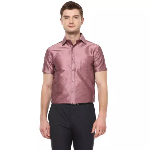 Khoday Williams Men's Light Purple Poly Silk Solid Regular Fit Shirt