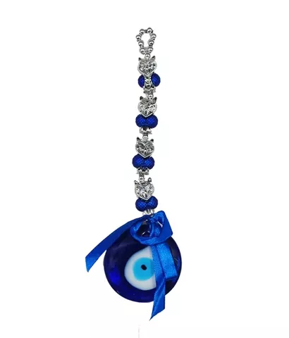 Feng shui blue owl hanging, Blue glass evil eye hanging with owl,Wealth, hanging, remove negativity, wind chime, home decor