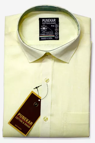 Punekar Cotton Khadi Yellow Shirt Slim Fit