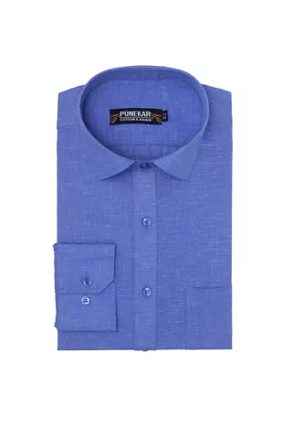 Punekar Cotton Khadi Blue Shirt Slim Fit