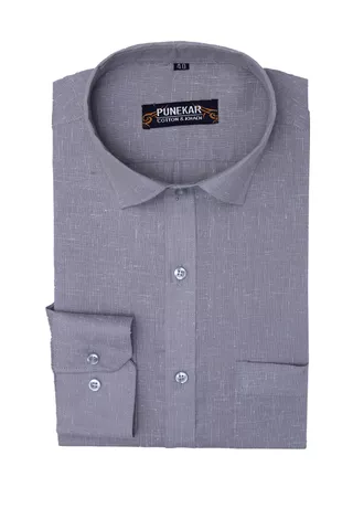 Punekar Cotton Khadi Grey Formal Shirt for Men's