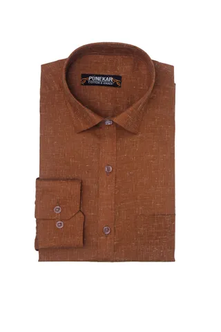 Punekar Cotton Khadi Brown Formal Shirt for Men's