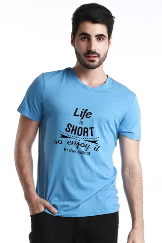 DOUBLE F ROUND NECK BLUE COLOR LIFE IS SHORT SO ENJOY IT PRINTED T-SHIRTS