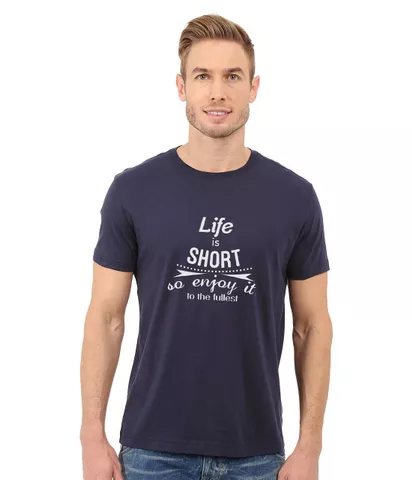 DOUBLE F ROUND NECK NAVY BLUE COLOR LIFE IS SHORT SO ENJOY IT PRINTED T-SHIRTS