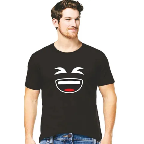 DOUBLE F ROUND NECK BLACK COLOR LAGPHING SMILY  PRINTED T-SHIRTS