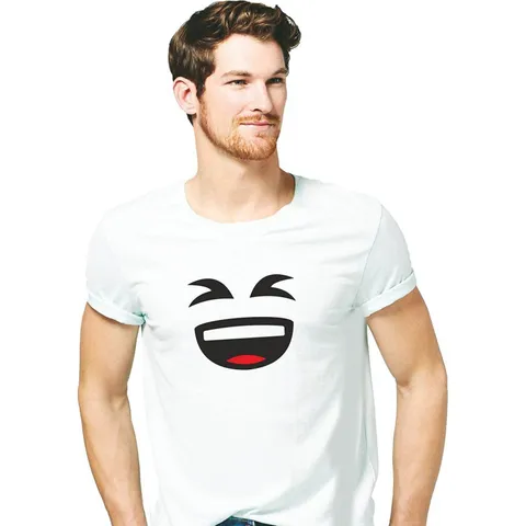 DOUBLE F ROUND NECK WHITE COLOR LAGPHING SMILY PRINTED T-SHIRTS