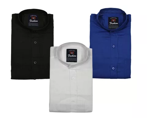 Spain Style CHINESE Collar Casual Slim fit Shirts (Pack Of 3)