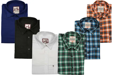 Spain Style Check+ Plain Slim Fit Casual Shirts For Men's Pack of 6