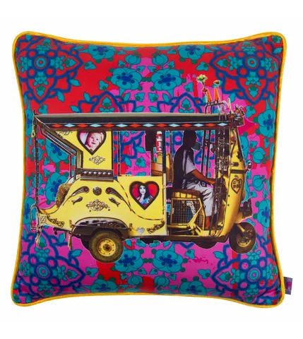 Golden Taxi Glaze Cotton Cushion Cover 16x16 Inches