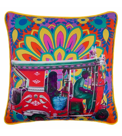 Scarlet Taxi Glaze Cotton Cushion Cover 16x16 Inches