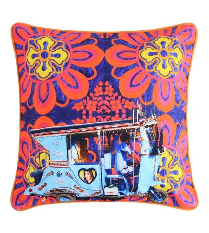 Sky Blue Taxi Glaze Cotton Cushion Cover 16x16 Inches