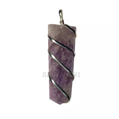 Satyamani Natural Amethyst Flat Wrapped Pendant For Mind