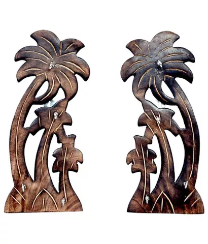 Clickflip Handicrafted Khajoor Brown Wooden Key Holder - Set of 2