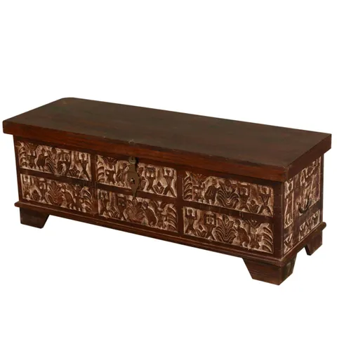 Baxter Solid Wood Hand Carving Trunk In brown Finish