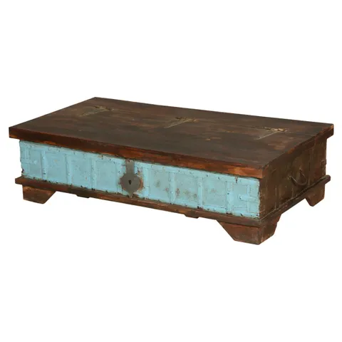 Evelyn Indian Antique Iron Fitting Trunk In Brown Finish
