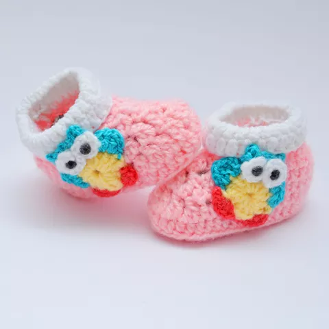 Love Crochet Art owl crochet baby booties - Baby Pink for 0-6 months