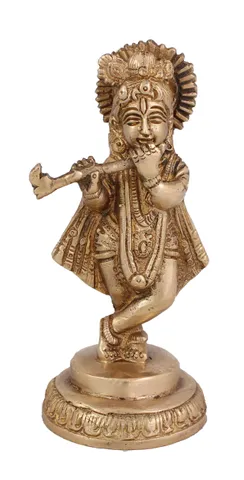 Hindu God Krishna Idol Kanha Statue  Kanahiya Sculpture Hand Craft Showpiece � 14 cm (Brass, Gold)