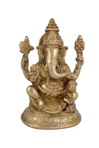 Hindu God Ganesha Idol Ganpati Statue Sculpture Hand Craft Showpiece � 16 cm (Brass, Gold)